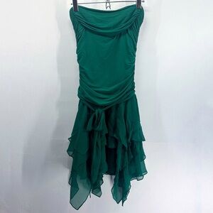 BCBGMAXAZRIA Y2K Emerald Green Strapless Ruched Corset Fairy Dress Small
